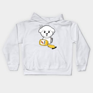 Funny furry dog spilled a jar of mustard Kids Hoodie